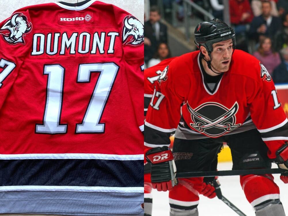 JP DUMONT #17 Buffalo Sabres 2000-06 KOHO Butterknife jersey XL red 3rd NHL vtg